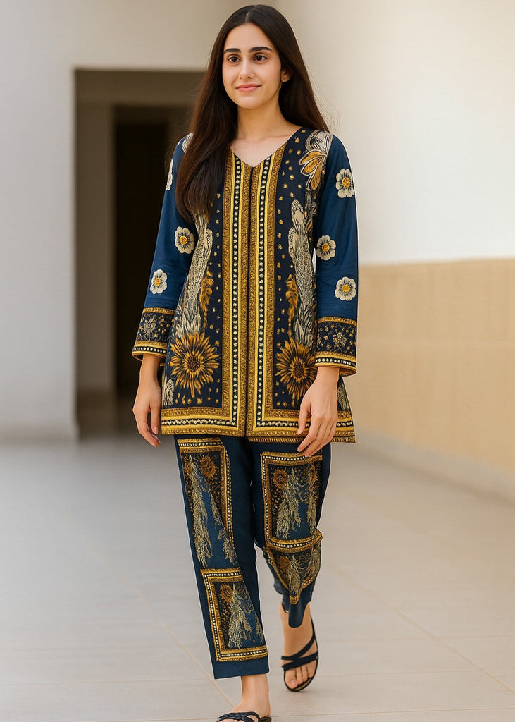 Royal Navy & Gold Printed Co-Ord Set for Women