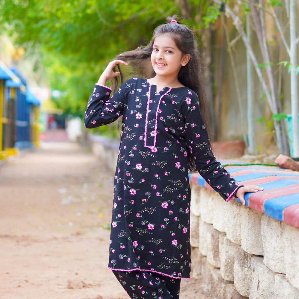 Black Floral Co-Ord Set (Viscose)