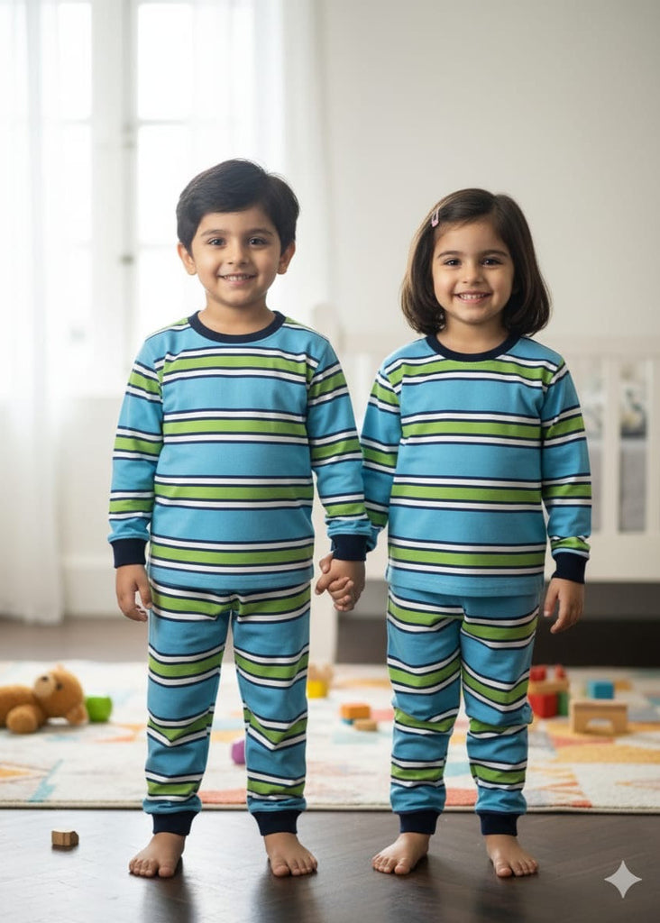 Fleece Light Blue with Green Line Track suit