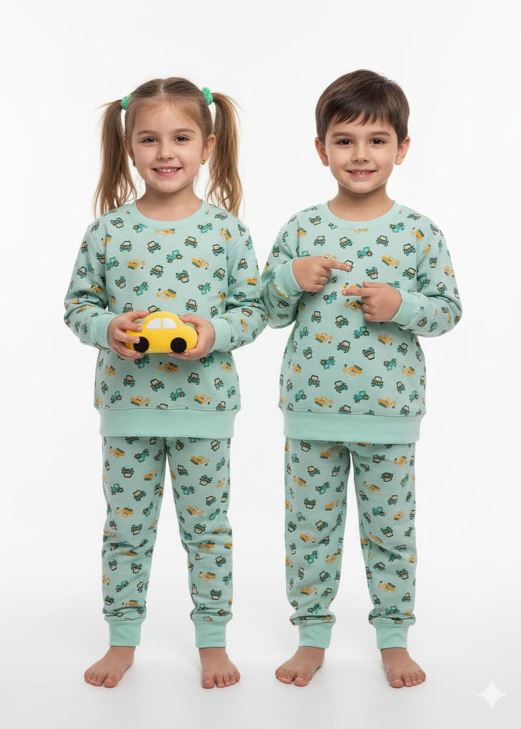 Kids' Matching Mint Green Car Print Track suit