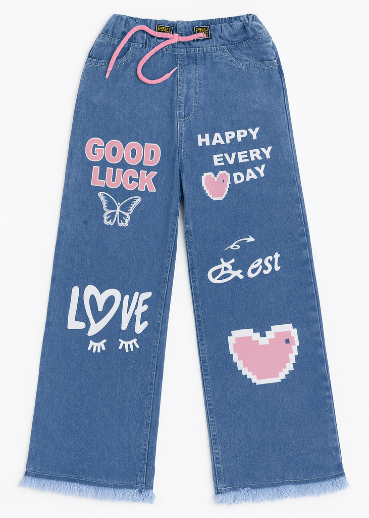 Trendy Printed Denim Pants for Girls