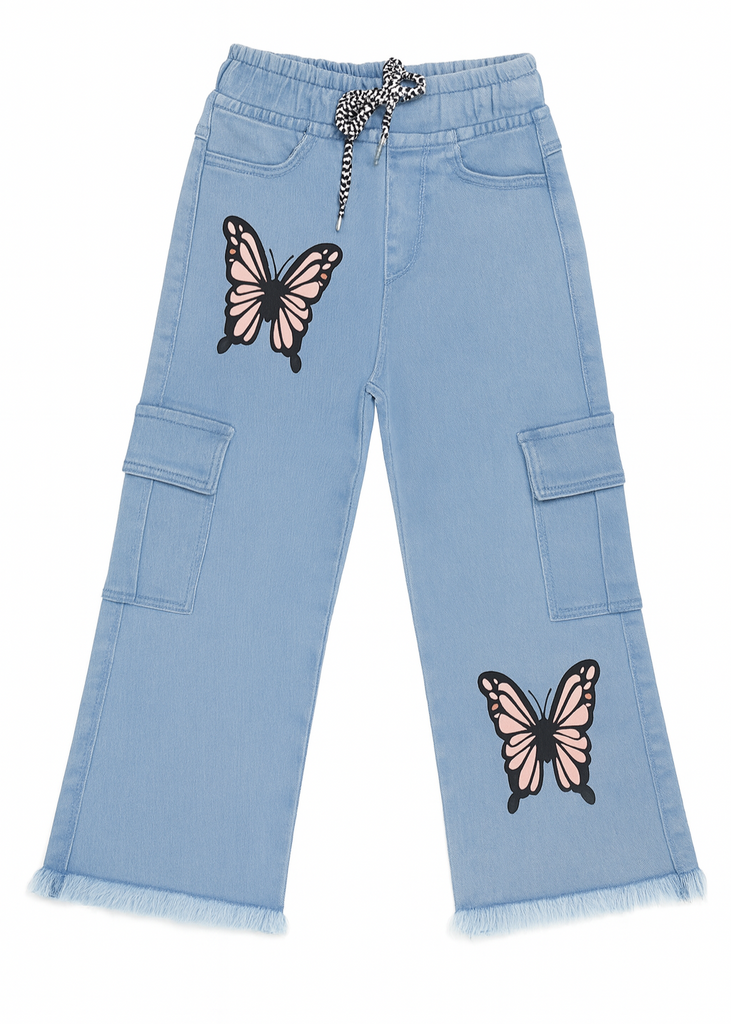 Girls Denim Embroidered Flower Pants  ( Imported and Original)