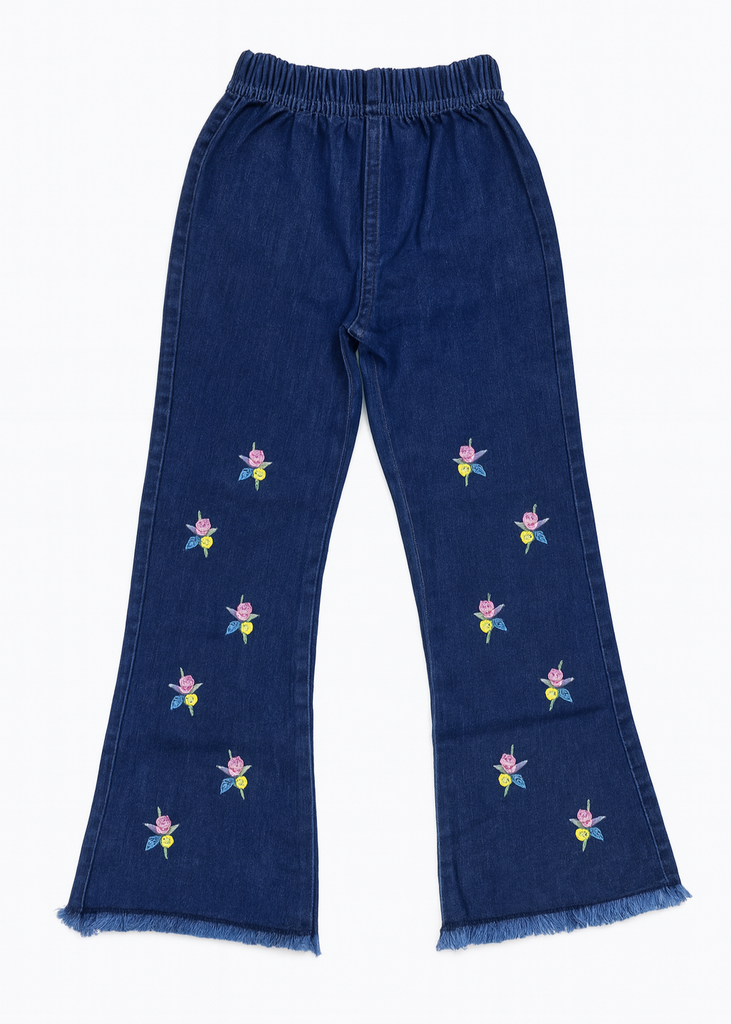 Stylish Wide Leg Pants for Girls with Butterfly Embroidery