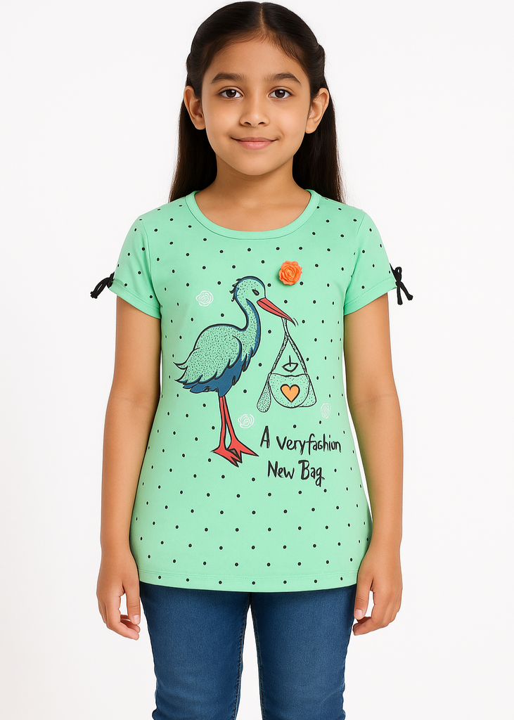 Green Bird graphical Tee for Girls