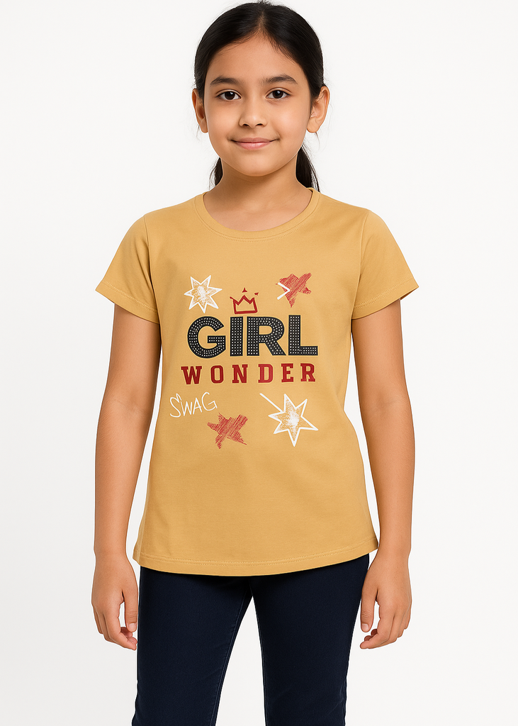 Girls Mustard Yellow Printed T-Shirt – Girl Wonder Swag
