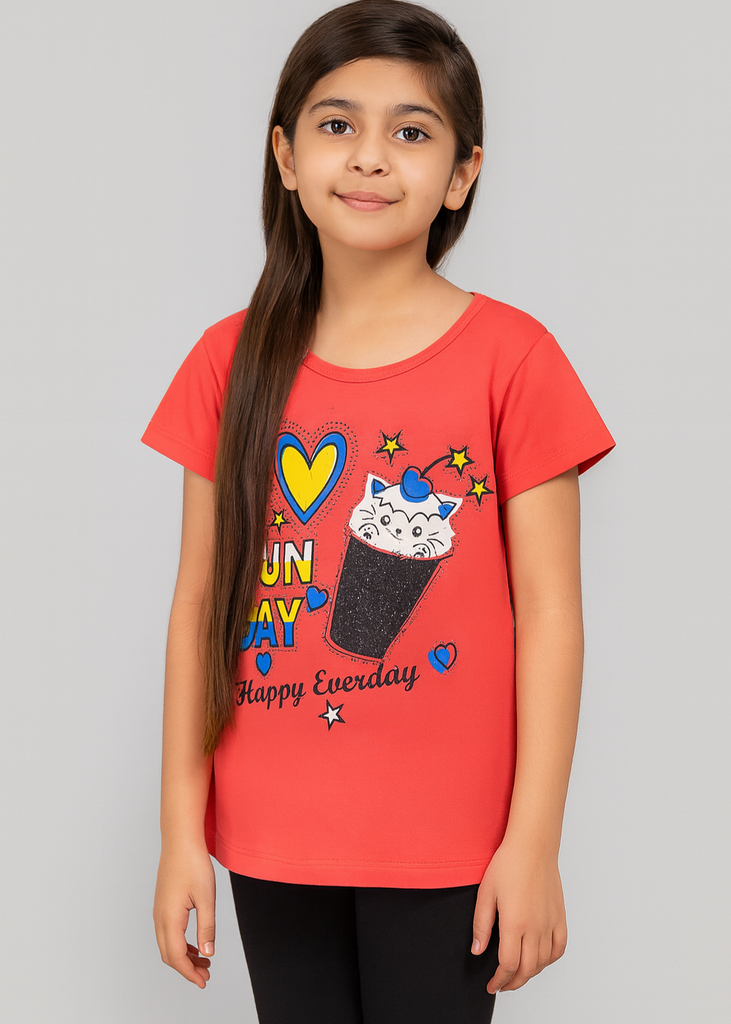 Girls Graphic T-Shirt – Sunday Happy Everyday Print
