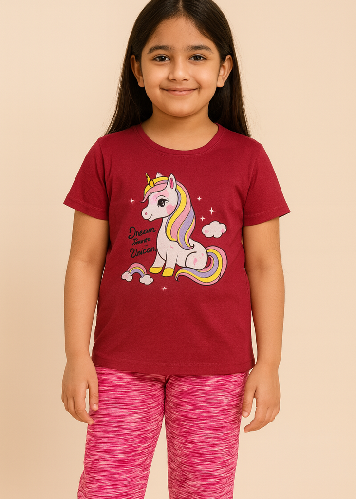Mehroon unicorn Print Nightwear Set – Soft Cotton
