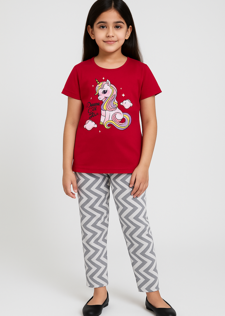 Red unicorn Print Nightwear Set – Soft Cotton