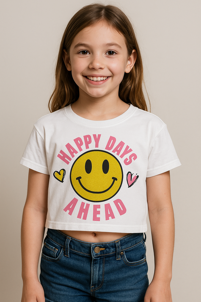 Teen Girls Cotton Jersey Happy days -Emoji Crop -top (Imported Material)