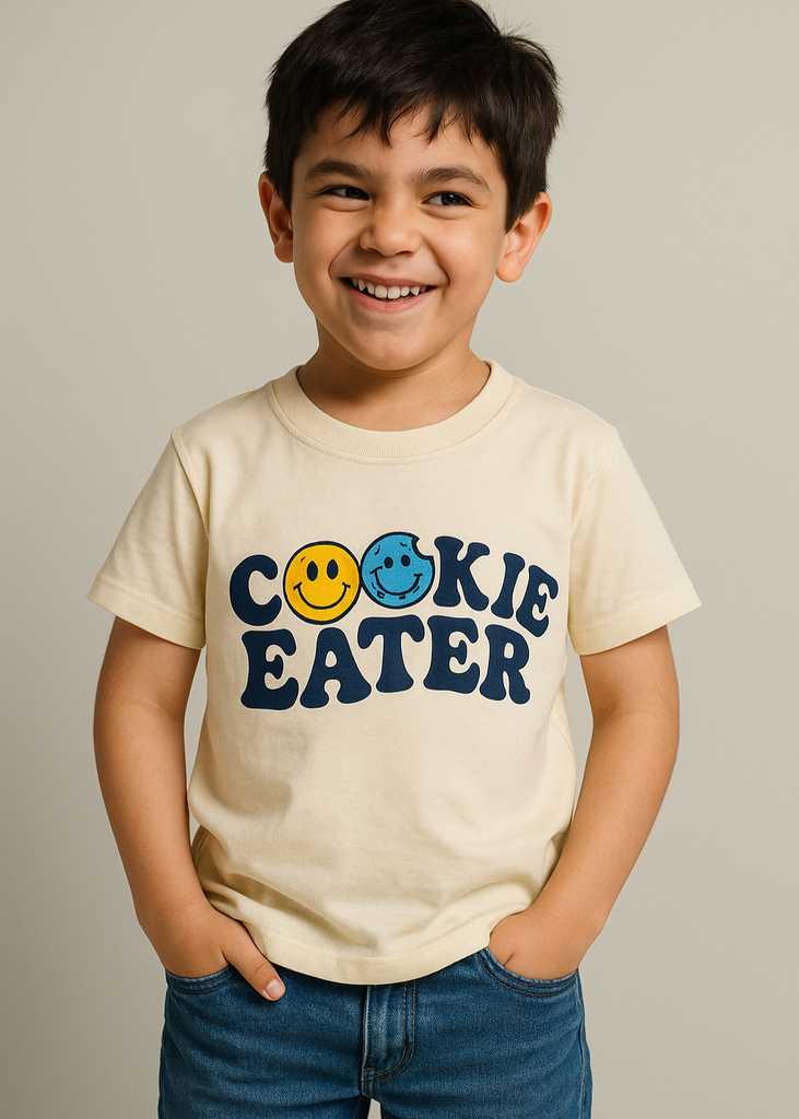 Unisex- Cookie Eater Smiley Graphic Tee for Kids - (Imported Material)