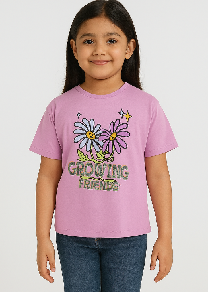 Girl-"Growing Friends Daisy Graphic T-Shirt – Lavender (Imported Material)