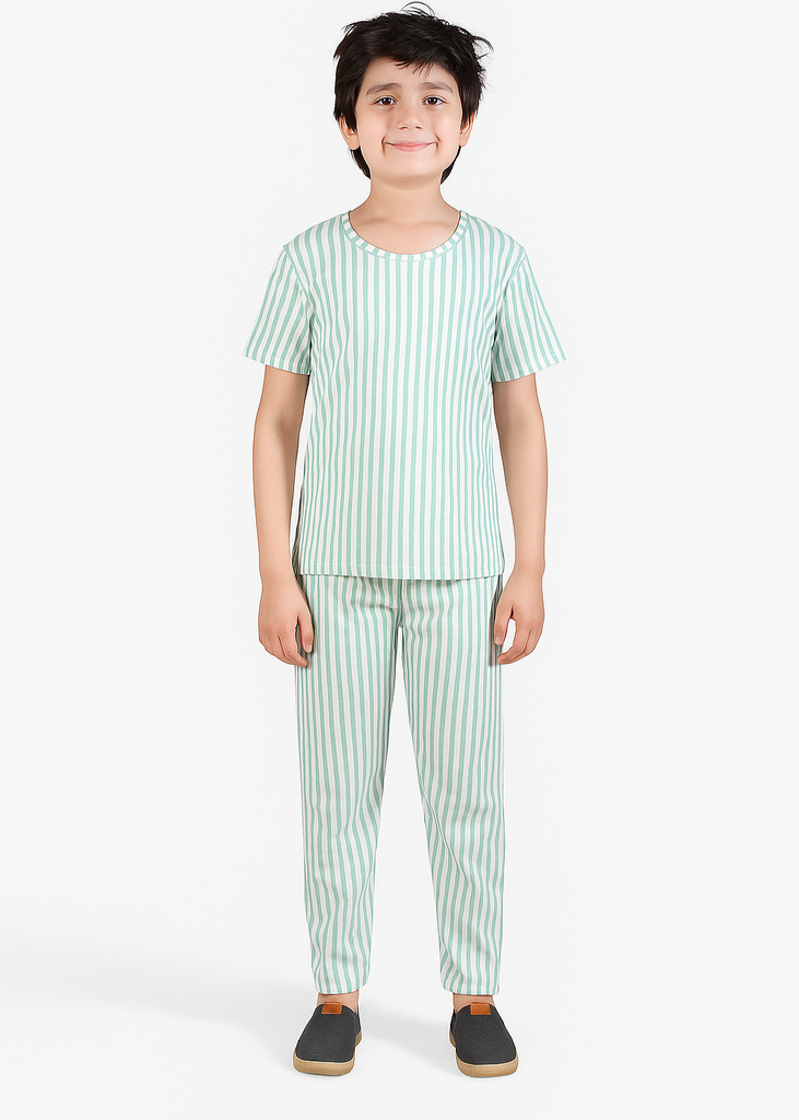 Minty Stripes – Classic Comfort Nightwear for Boys