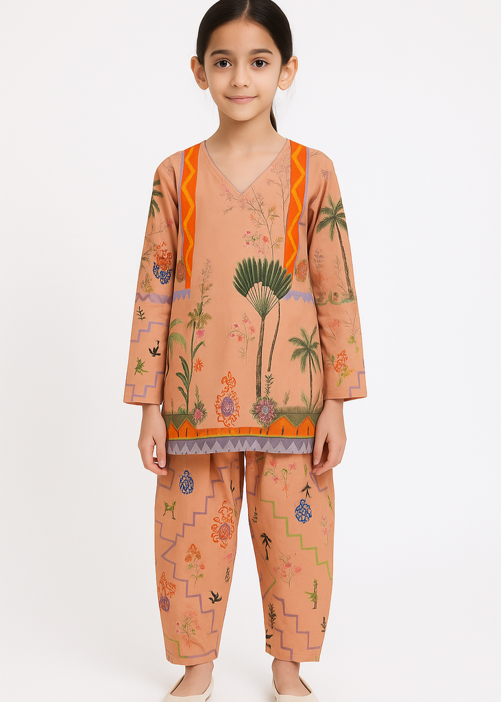 Peach Garden Printed Kids co-ord set ( Winter Collection
