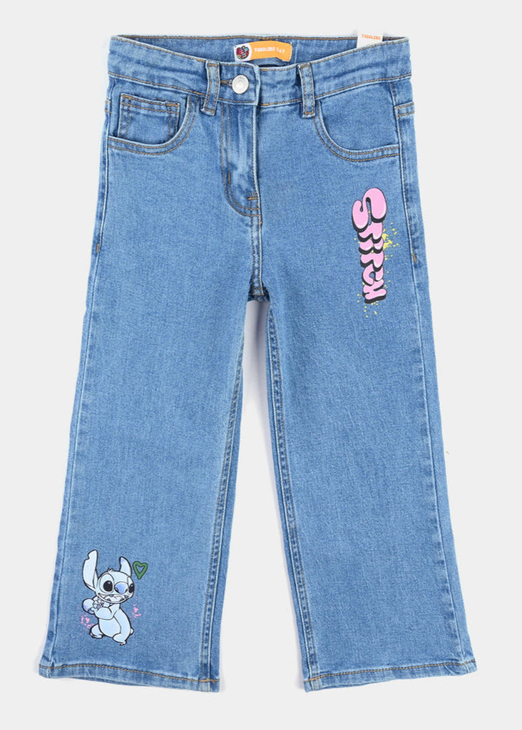 Girls Denim Stretch Pant Floral-Ice Blue