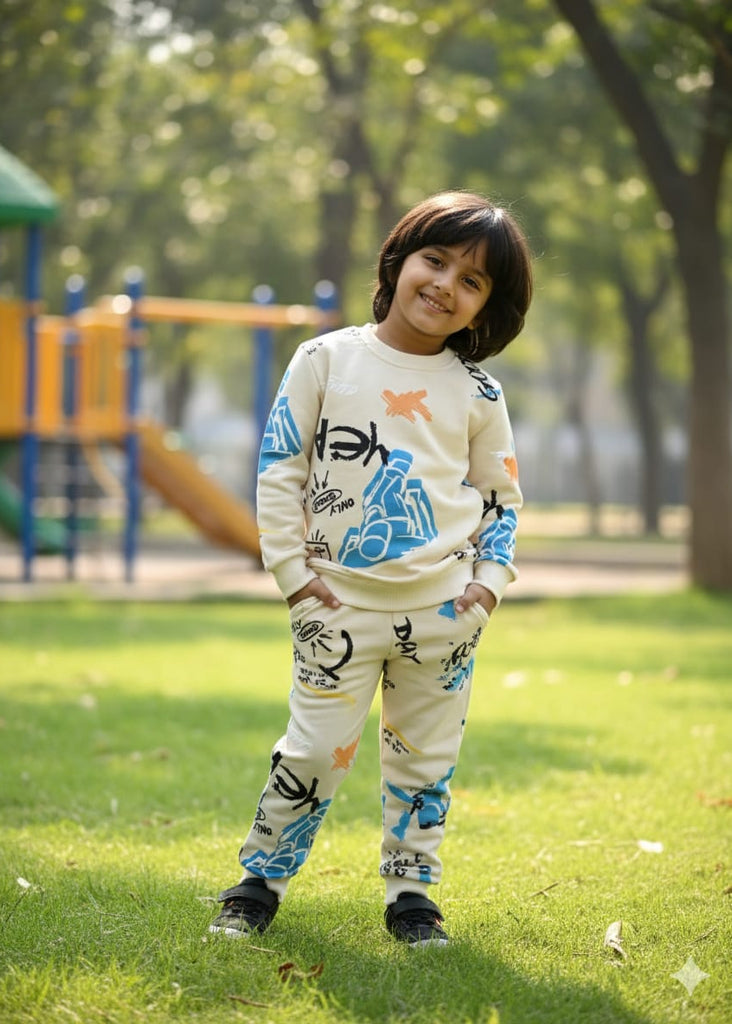 Premium Imported Cream graphical Track suit