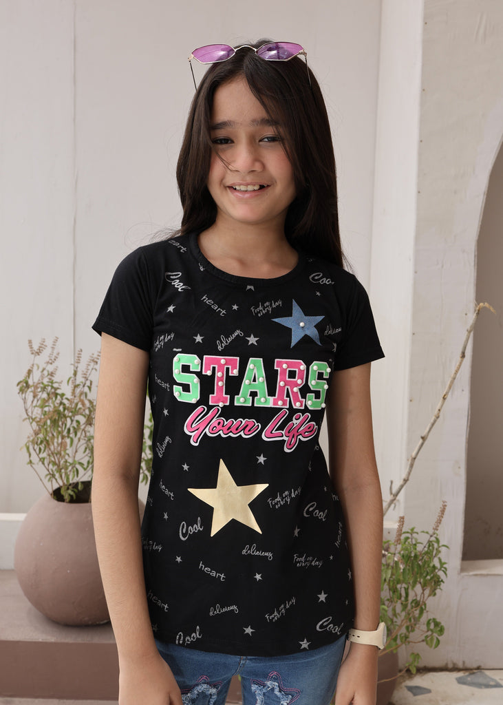 "Stars Your Life Graphic Tee – Black