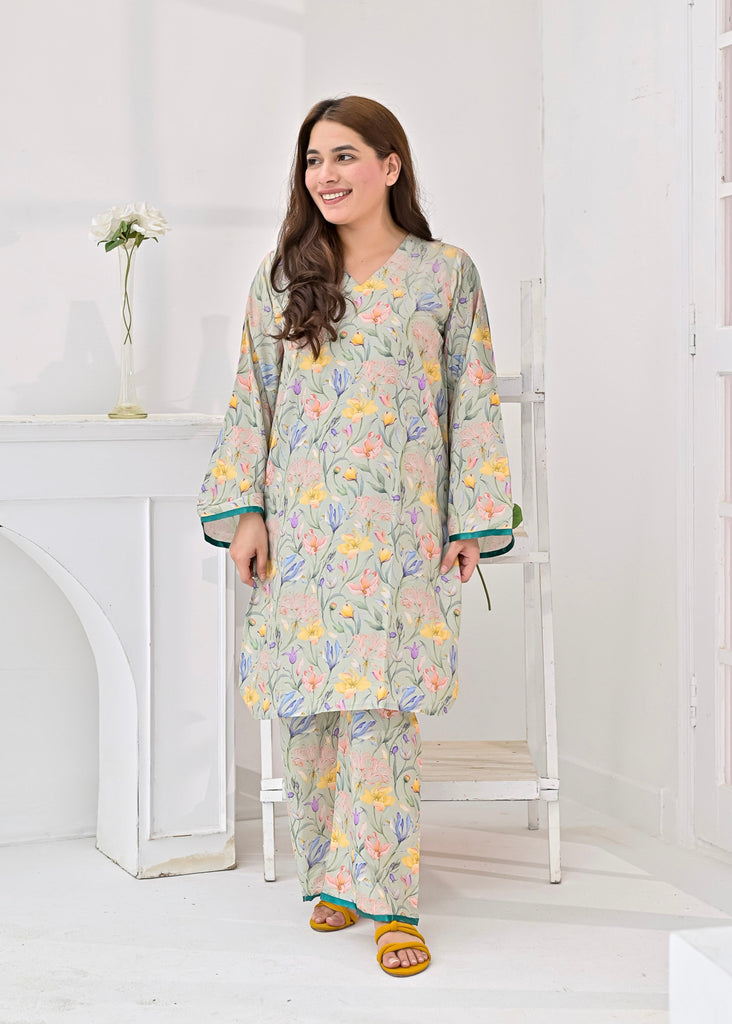 Swiss Fabric 2-Piece Suit – Pastel Garden Glow