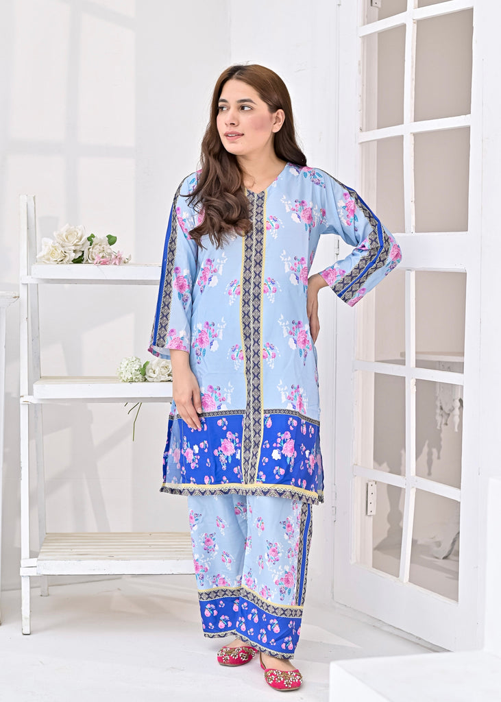 Swiss Fabric 2-Piece Floral Suit – Blue Bloom Edition