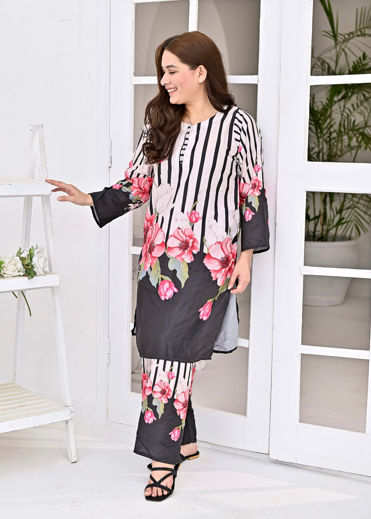 Swiss Fabric 2-Piece Suit – Noir Blossom Stripes