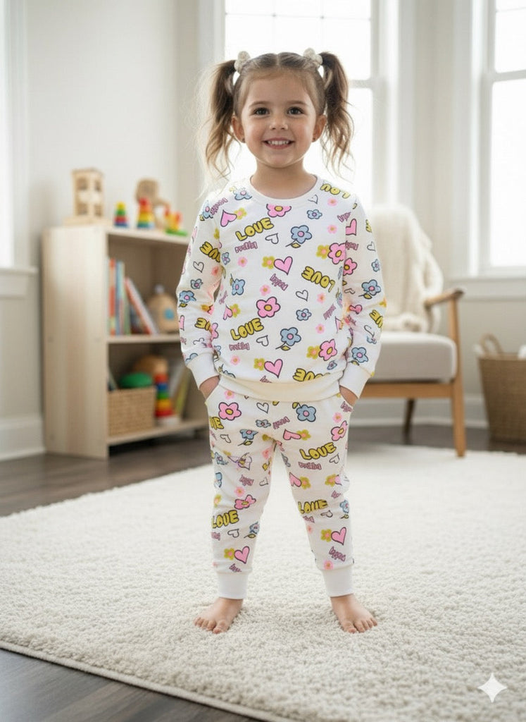 Siblings in White Graphic Print Track suit