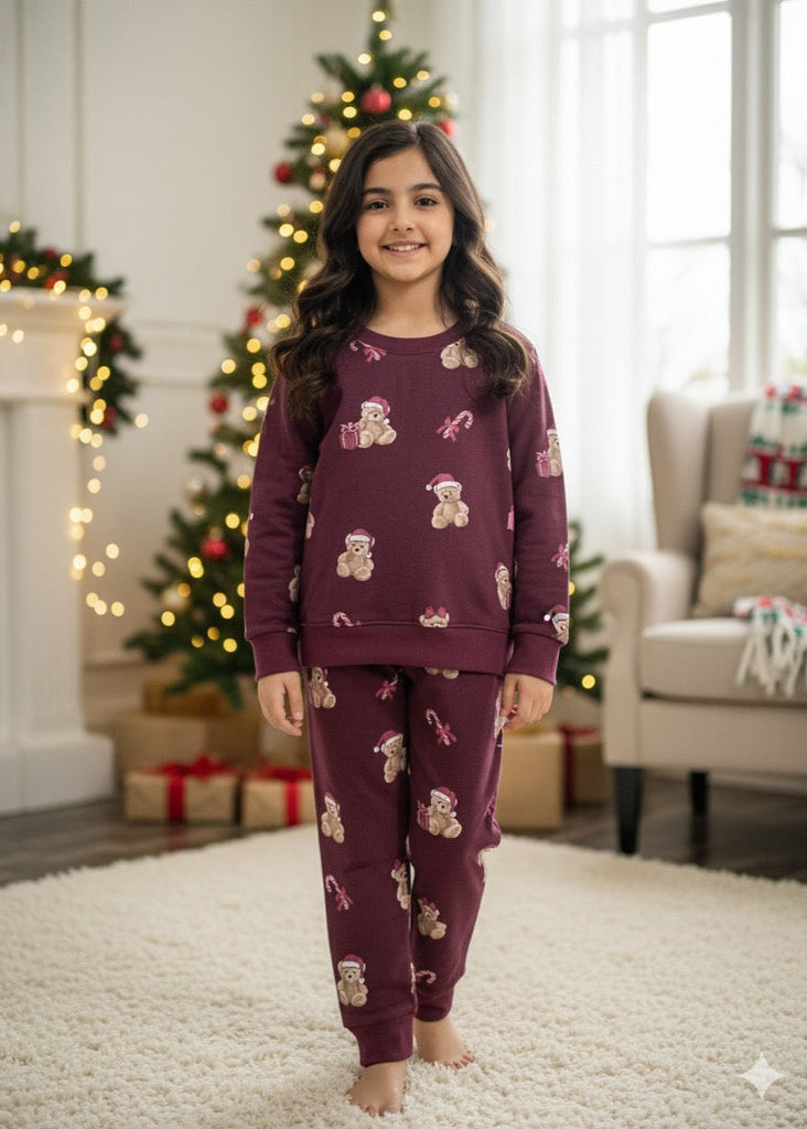 Kids' Christmas Teddy Bear Print Track suit