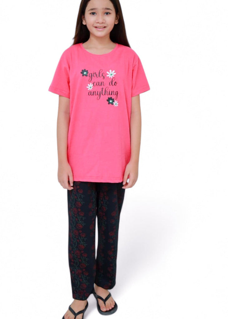 Girls can do any thing Pink Night Suit