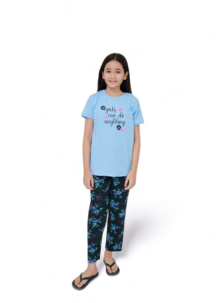 Girls can do any thing Light Blue Night Suit