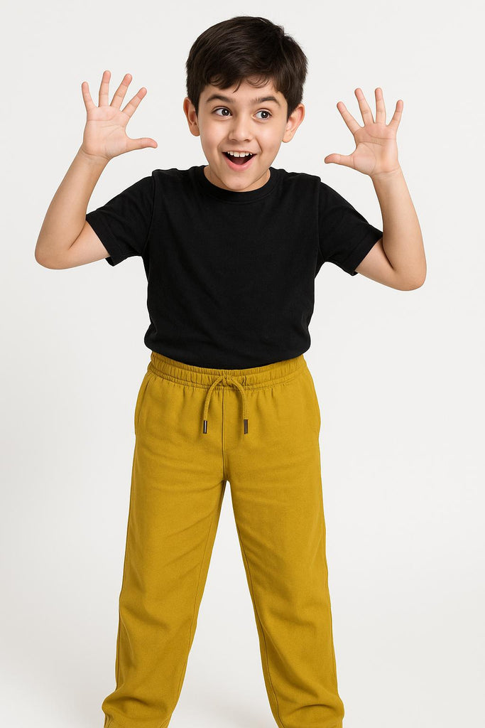 Boys Mustard Yellow Drawstring Jogger Pants  with Back Pocket ( Imported Material)