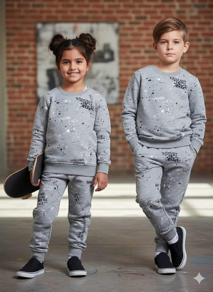 Unisex Grey With White Dots Track suit