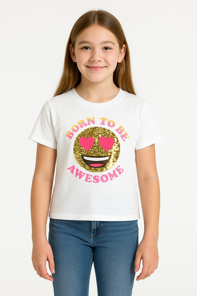 Teen Girls Cotton Jersey Born to Die -Emoji (Imported Material)