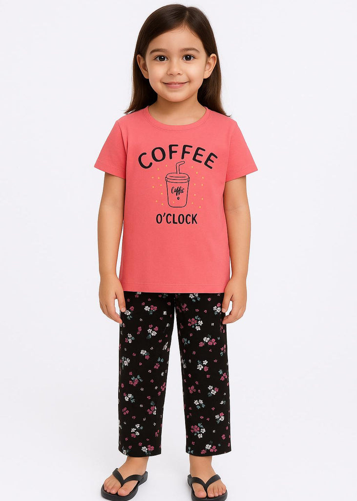 Girl Pink Cofee clock  Night Suit