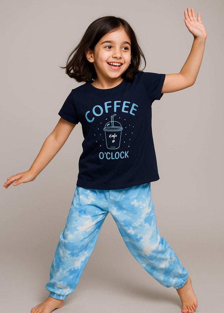 Girl Black  Cofee clock  With Cloudy Trouser Night Suit