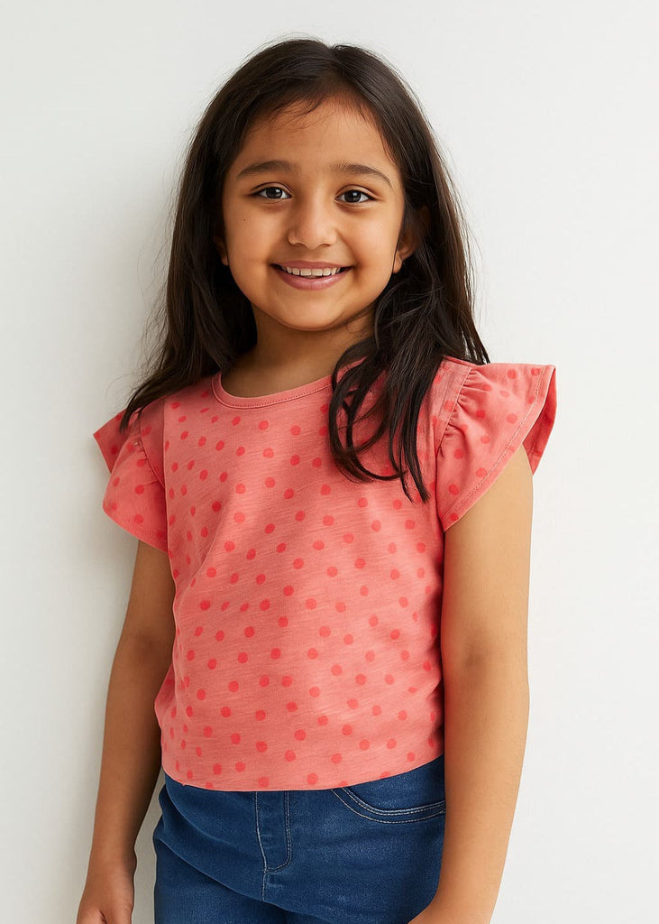 Polka Dot T-Shirt Pink For Baby Girl - Tangerine (Imported Material)