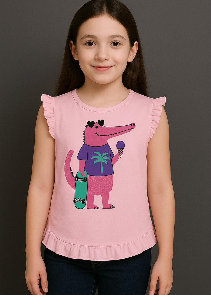"Pink Crocodile Summer Fun T-Shirt for Girls" (Imported Material)