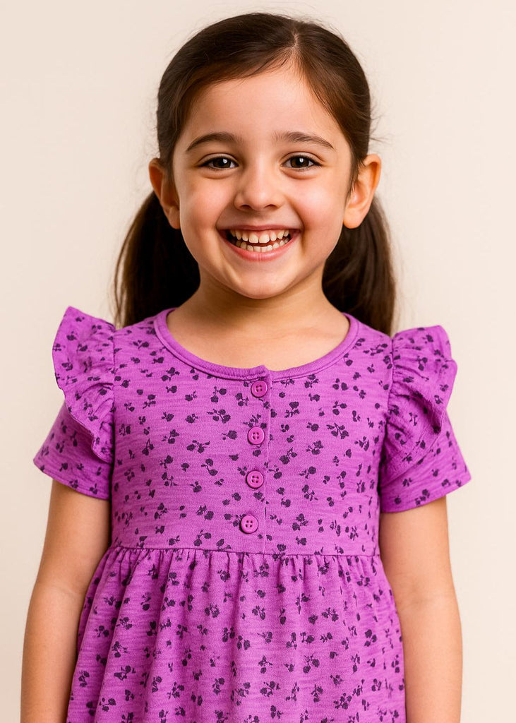 Polka Dot T-Shirt Purple For Baby Girl - frocks Style (Imported Material)