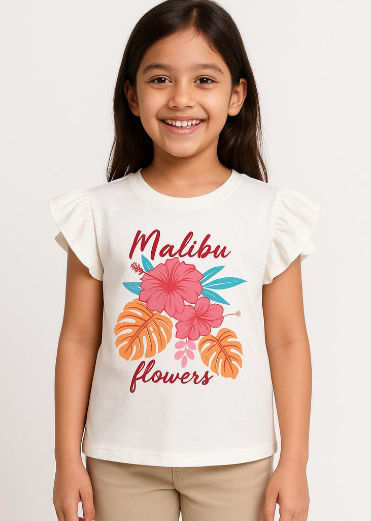 Malibu Floral Print Ruffle Sleeve Tee (Imported Material)