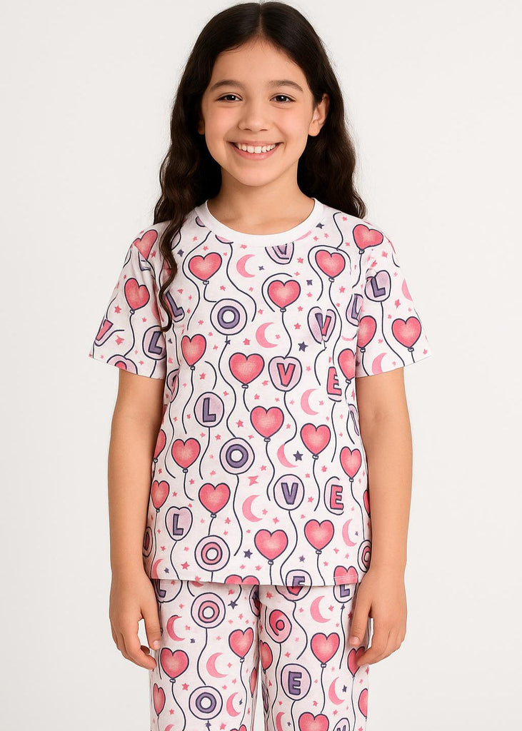 "Sweetheart Dreams – Love Balloon Print Nightwear for Girls