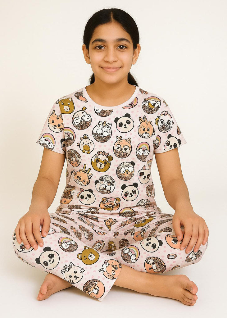 Animal Buddies – Cute Cartoon Print Nightwear for Girls