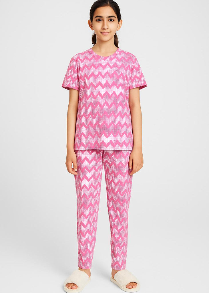 Pink Vibes – Zigzag Print Nightwear for Girls
