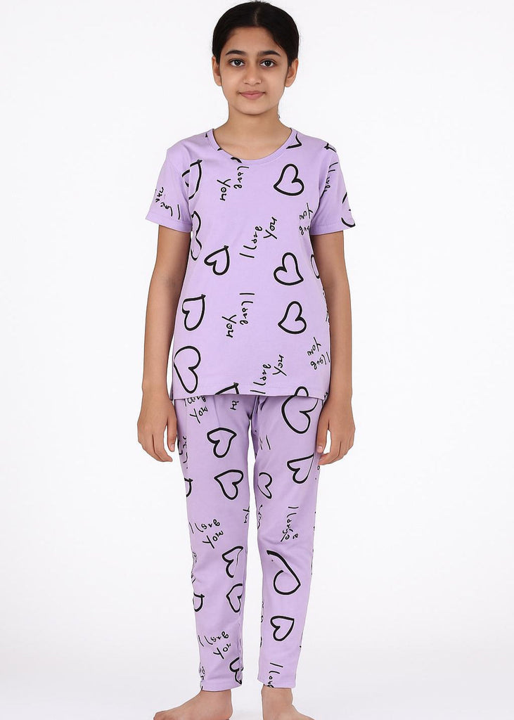 Lavender Love – Heart Print Nightwear for Girls
