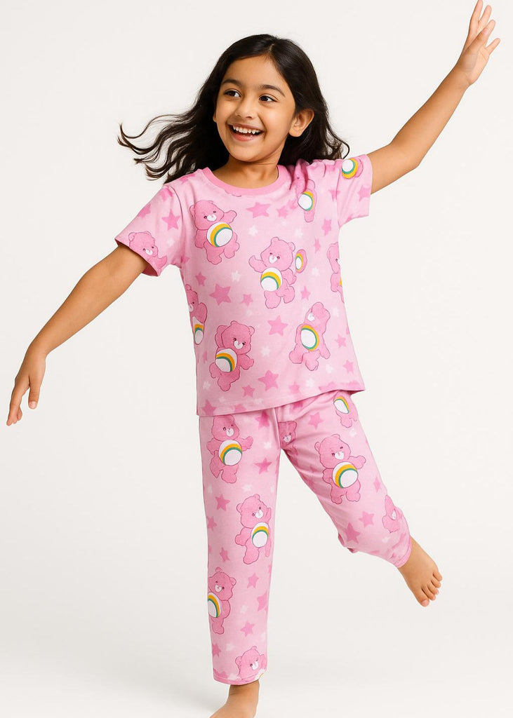 Rainbow Bear Hugs – Adorable Pink Nightwear for Girls