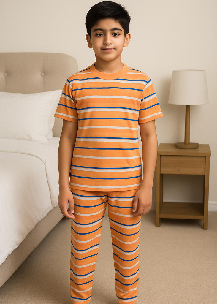 Striped Comfort: Boys' Orange Night Suit