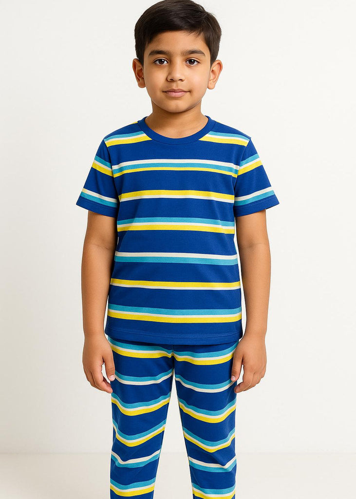Bold Blue Stripes: Boys' Night Suit in Cool Summer Colors