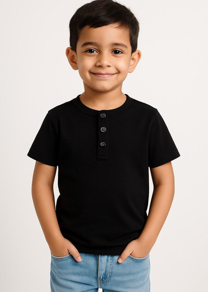 Timeless Black –Unisex ' Henley Tee with Attitude (Imported Material)