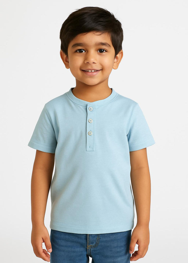 Cool & Casual: Sky Blue Henley Tee for Boys (Imported Material)