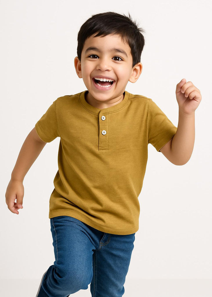 Golden Glow Energy – Boys' Mustard Henley Tee (Imported Material)