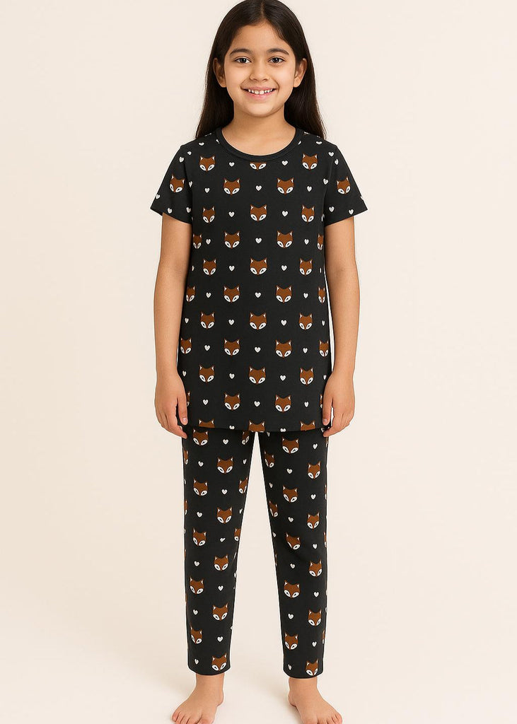 Midnight Fox Kids' Night Suit – Soft Cotton Comfort for Girls