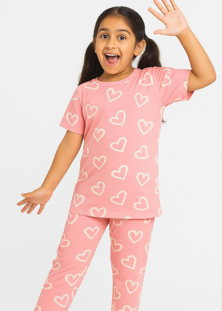 Sweetheart Pink Night Suit for Girls