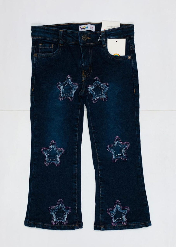 "Girls Star Patch Flared Denim Jeans Black