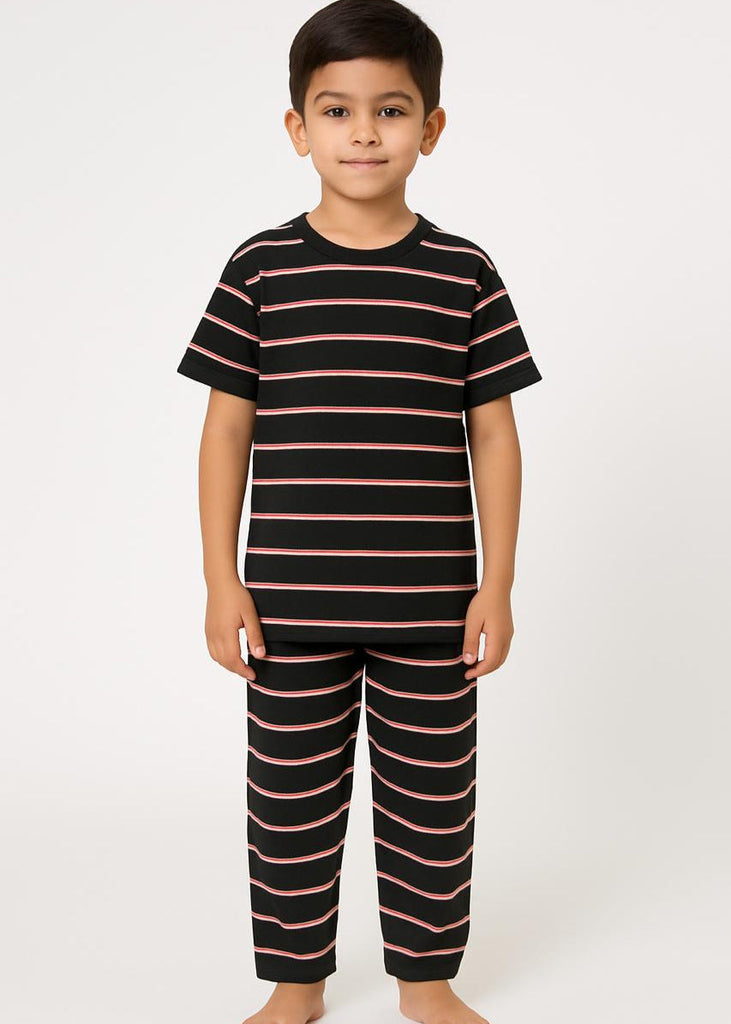 Black & Red Striped Boys' Night Suit